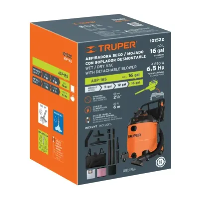 Aspiradora Sopladora 4850 W 60 L Truper Sólidos Y Líquidos