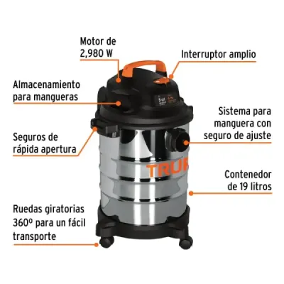 Aspiradora Sopladora 2980 W 19 L Truper Acero Inoxidable
