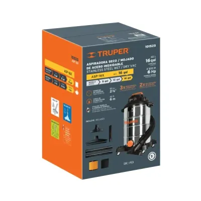 Aspiradora Sopladora 4500 W 60 L Truper Acero Inoxidable