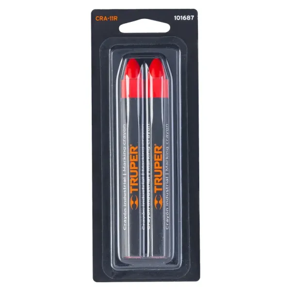 2 Crayones Industriales Rojos Para Madera, Vidrio, Acrílico Truper (CRA-11R - 101687)