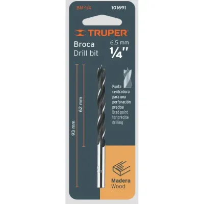 Broca Para Madera De 1/4", Largo 93 Mm Y Punta Centradora Truper