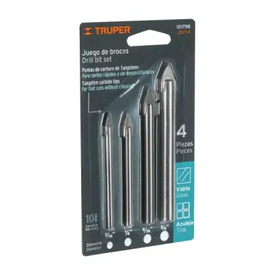 Juego De 4 Brocas Para Vidrio Y Baldosa De 3/16" A 3/8" Truper