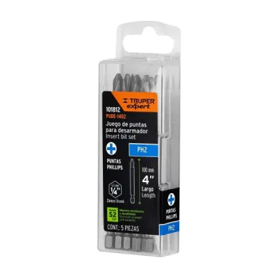 Set De 5 Puntas Industrial Estrella Ph2 De 4" Zanco 1/4" Truper