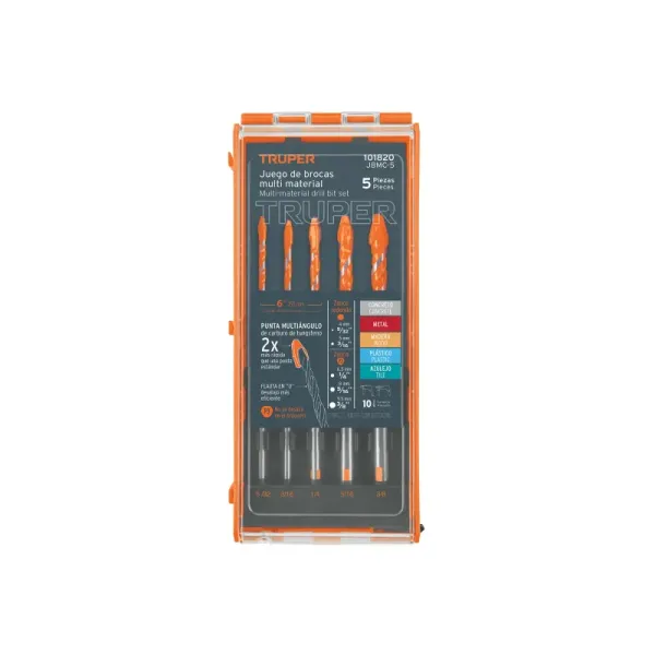 Set De 5 Brocas Multiusos 5/32" A 3/8" Para Todo Material Truper (JBMC-5 - 101820)