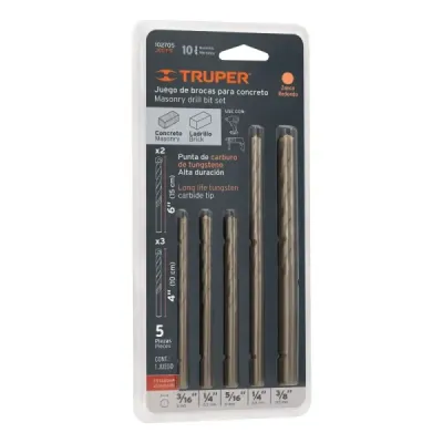 Juego 5 Brocas 3/16' A 3/8' Concreto Truper Rotomartillo
