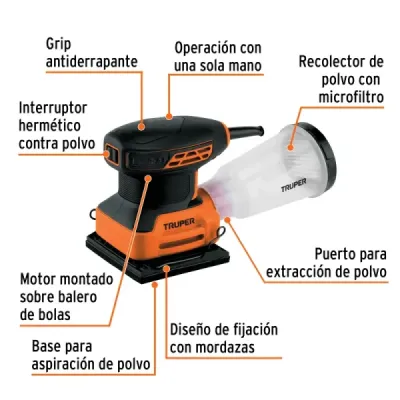 Lijadora Orbital 1/4 De Hoja 240 W Truper Pro 14000 Opm