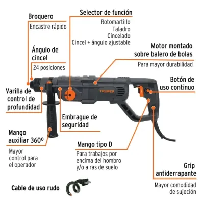 Rotomartillo Sds Plus 3.5j 800w Truper Industrial Reversible
