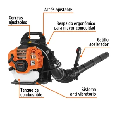 Sopladora Gasolina 53 Cc Tipo Mochila 2.5 Hp Truper 280 Km/h