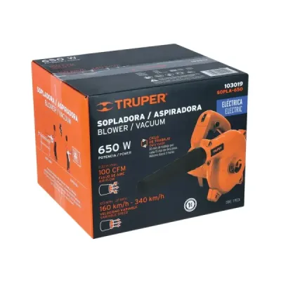 Sopladora Aspiradora Eléctrica 650 W Truper 160-340 Km/h