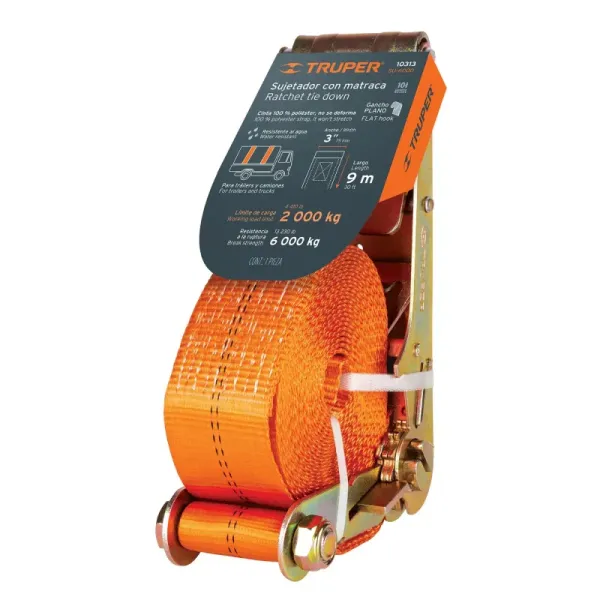 Eslinga Con Ratchet De 6.000 Kg, 9 Metros Con Gancho Plano Truper (SU-6000 - 10313)