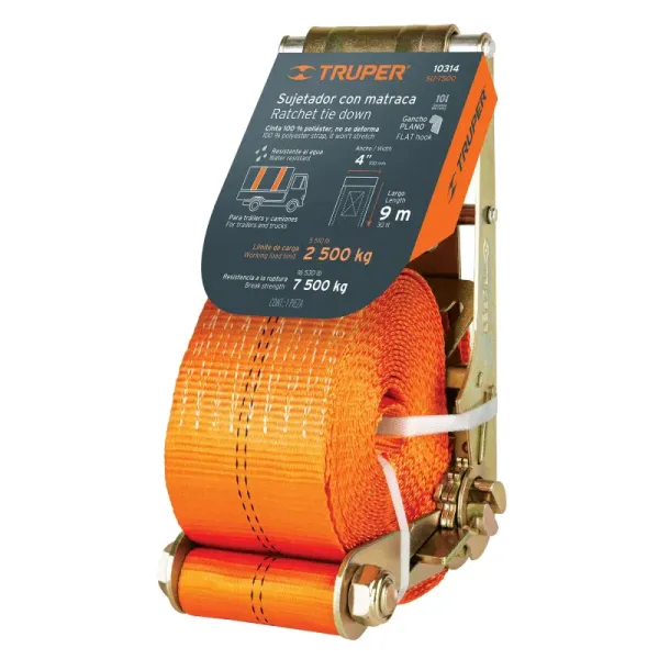 Eslinga Con Ratchet De 7.500 Kg, 9 Metros Con Gancho Plano Truper (SU-7500 - 10314)