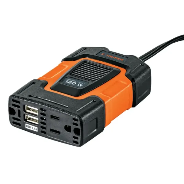 Inversor De Corriente 120 W Para Carro, Con Usb Y 1 Enchufe Truper (INCO-100 - 10447)