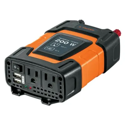 Inversor De Corriente 200 W Para Carro, Con Usb Y 2 Enchufes Truper