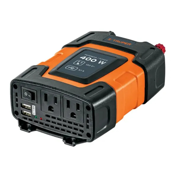 Inversor De Corriente 400 W Para Carro, Con Usb Y 2 Enchufes Truper (INCO-400 - 10449)