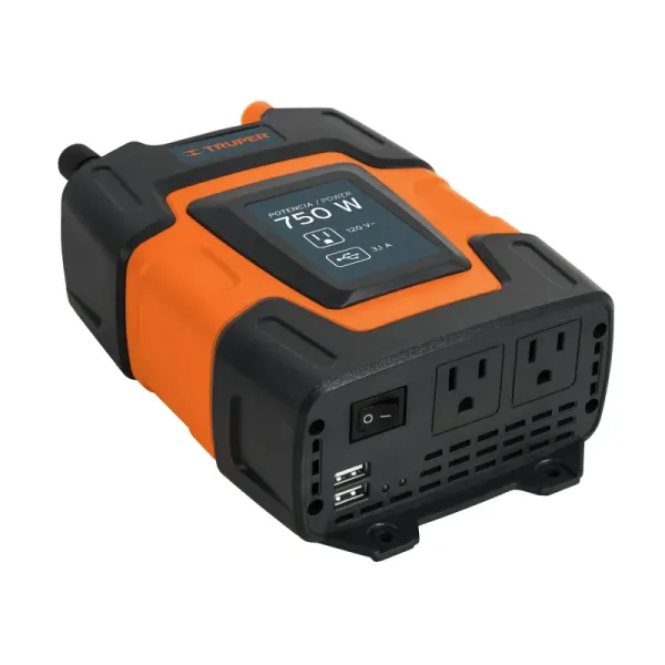 Inversor De Corriente 750 W Para Carro, Con Usb Y 2 Enchufes Truper (INCO-750 - 10490)