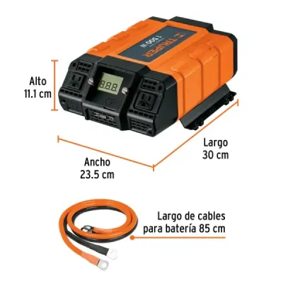 Inversor De Corriente 1500 W Para Carro Con Usb Y 2 Enchufes Truper