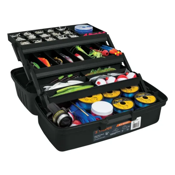 Caja Para Pesca De 41 Cm, 33 Compartimientos Y 3 Bandejas Truper (CPE-16N - 10539)