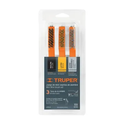 Juego De 3 Minicepillos De Alambre De Acero, Latón Y Nylon Truper