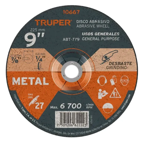 Disco Desbaste De Metal De 9", Uso General Truper (ABT-779 - 10667)
