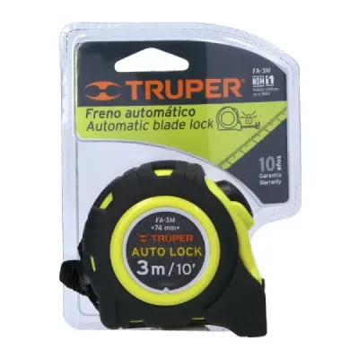 Flexómetro Auto Lock De 3 M Anti-Impacto, Uso Profesional Truper