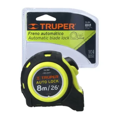 Flexómetro Auto Lock De 8 M Anti-Impacto, Uso Profesional Truper