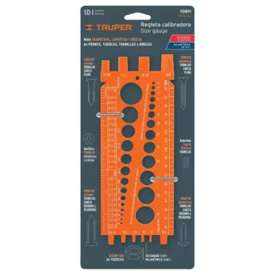 Regla Medidora Calibradora De Tuercas Y Tornillos De 22 Cm Truper