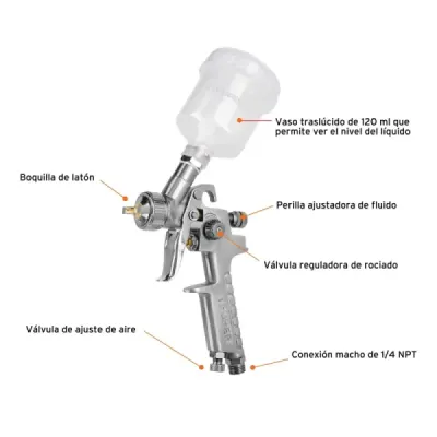 Pistola Para Pintar De Gravedad Hvlp 120 Ml, Boquilla 1.0 Mm Truper