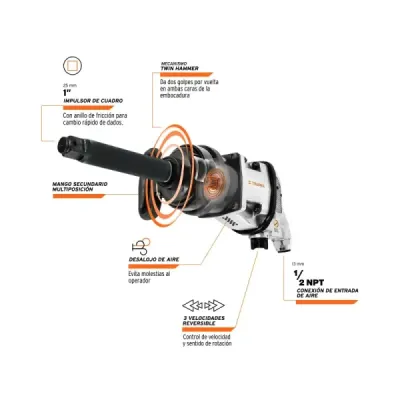 Pistola De Impacto Industrial De 1", Torque De 1.800 Lb/Ft Truper