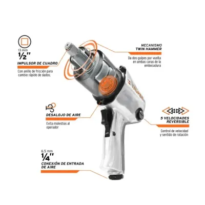 Pistola De Impacto Industrial De 1/2", Torque De 400 Lb/Ft Truper