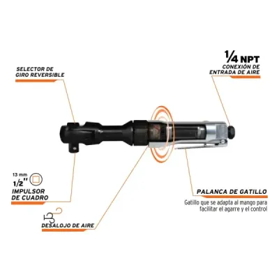 Ratchet Neumático Profesional De 1/2", Torque De 50 Lb/Ft Truper