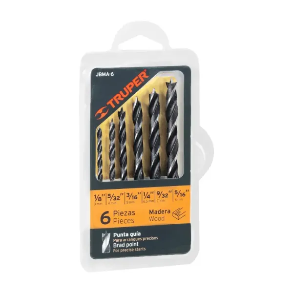 Juego De 6 Brocas Profesionales Para Madera 1/8" A 5/16" Truper (JBMA-6 - 11337)