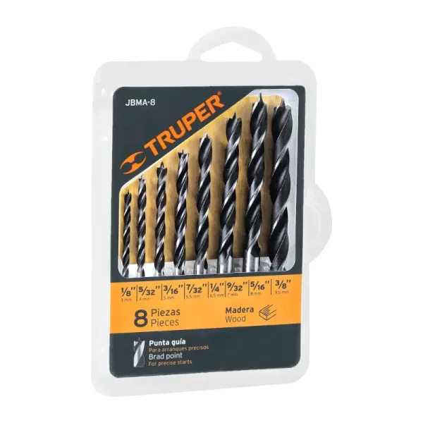 Juego De 8 Brocas Profesionales Para Madera 1/8" A 3/8" Truper (JBMA-8 - 11338)