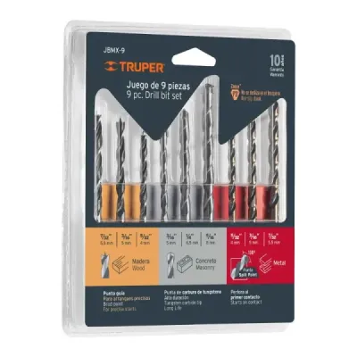 Juego De 9 Brocas Acero Rápido, Concreto Y Madera, Zanco P3 Truper
