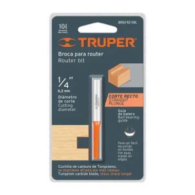 Fresa Recta De Dos Filos, Diámetro 1/4" Y Corte De 20 Mm Truper