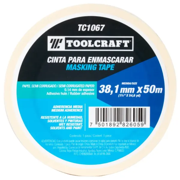 Cinta Enmascarar 1.1/2' X 50 M Toolcraft Adhesivo De Hule (TC1067)