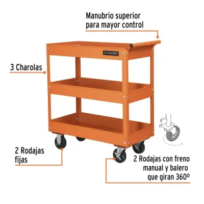 Carro De Servicio Móvil Truper 3 Secciones Capacidad 120kg