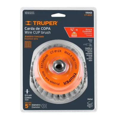Grata Copa De Alambre Trenzado Grueso De 5", Eje De 5/8-11 Truper