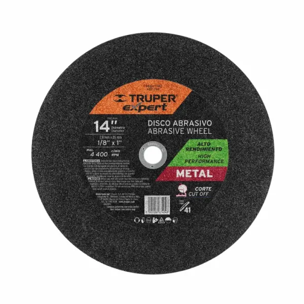 Disco Corte De Metal De 14" En Tronzadora, Alto Rendimiento Truper (ABT-742 - 11567)