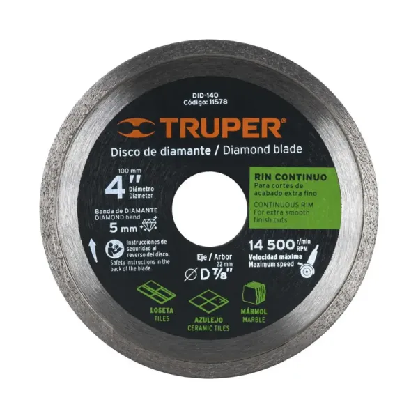 Disco De Diamante Rin Continuo De 4", Centro 7/8" Truper (DID-140 - 11578)