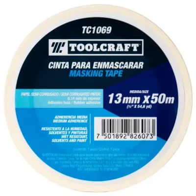 Cinta Enmascarar 1/2' X 50 M Toolcraft Adhesivo De Hule