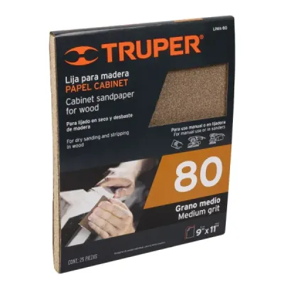 Lija Para Madera Grano 80 Amarilla 23 Cm X 28 Cm Truper