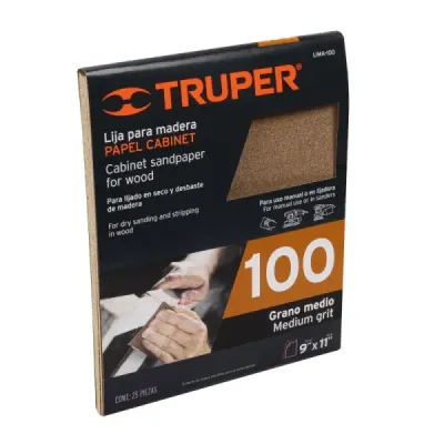 Lija Para Madera Grano 100 Amarilla 23 Cm X 28 Cm Truper