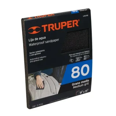 Lija De Agua Grano 80 23 Cm X 28 Cm De Carburo De Silicio Truper
