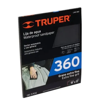 Lija De Agua Grano 360 23 Cm X 28 Cm De Carburo De Silicio Truper