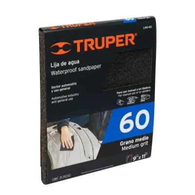 Lija De Agua Grano 60 23 Cm X 28 Cm De Carburo De Silicio Truper