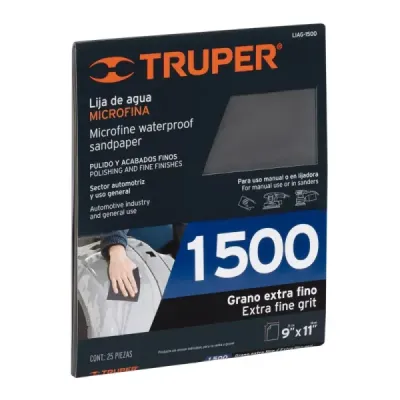 Lija De Agua Extrafina Grano 1.500 23 Cm X 28 Cm Profesional Truper