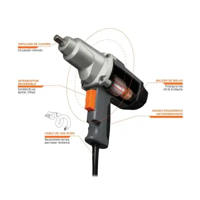 Pistola De Impacto Eléctrica Industrial De 1/2", 900 W Truper