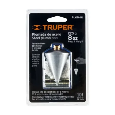 Plomada De Acero 8 Oz (226 G) Tipo Trompo, Acabado Cromado Truper