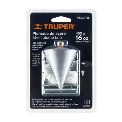 Plomada De Acero 16 Oz (454 G) Tipo Trompo, Acabado Cromado Truper
