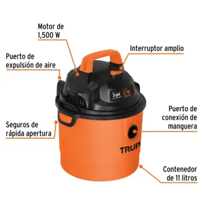 Aspiradora Sopladora 1500 W 11 L Truper Sólidos Y Líquidos